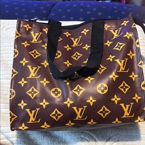 Brown and Yellow Structured Tote Bag